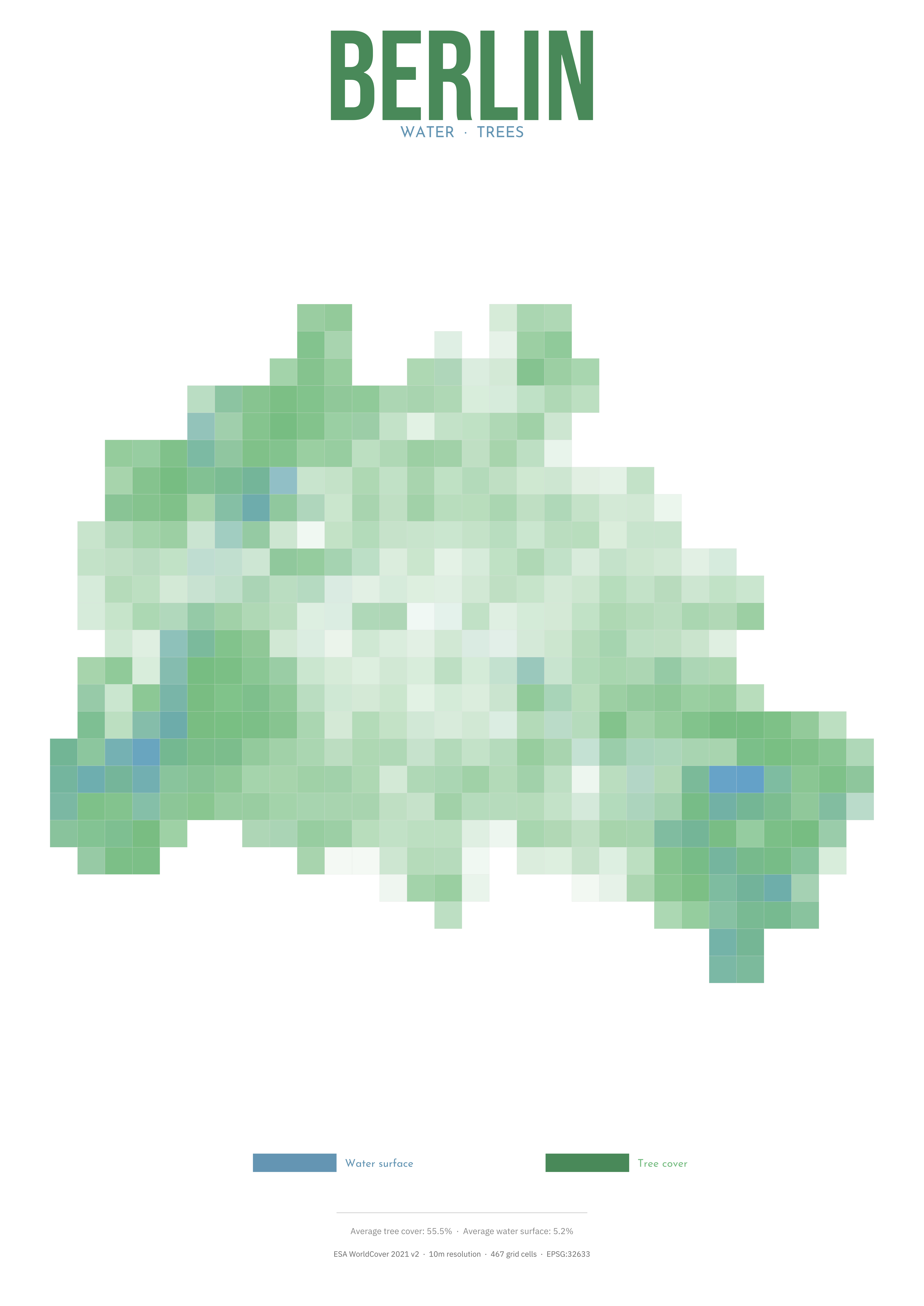 Berlin land cover — water and tree canopy density grid